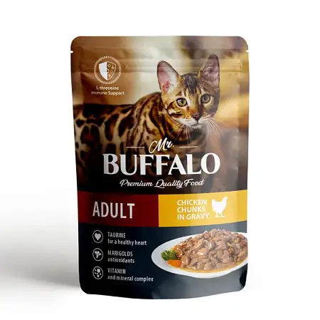 Купить mr.buffalo влажный корм для взрослых кошек с цыпленком в соусе (пауч)
