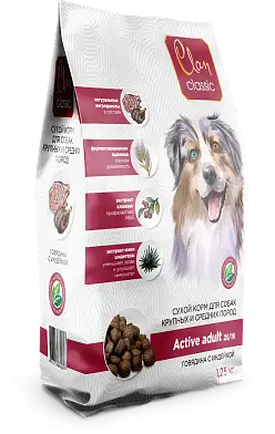 Clan Classic Active-25/16 сухой корм для активных собак крупных и средних пород с говядиной и индейкой