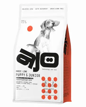 Купить ajo puppy & junior сухой корм для щенков средних и крупных пород с индейкой и гречкой